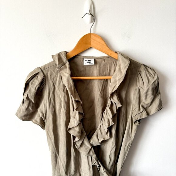 Aritzia Sunday Best New Ruffle Wrap Dress Dry Basil Green Size Small - Picture 3 of 6